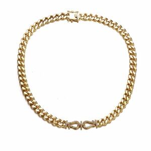 Rachel Gaubler Love knot Necklace, 14K Gold Cuban Chain